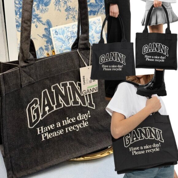 Ganni Handbags - 🆕 GANNI 🧿 NWT Large Easy Shopper, Black Denim